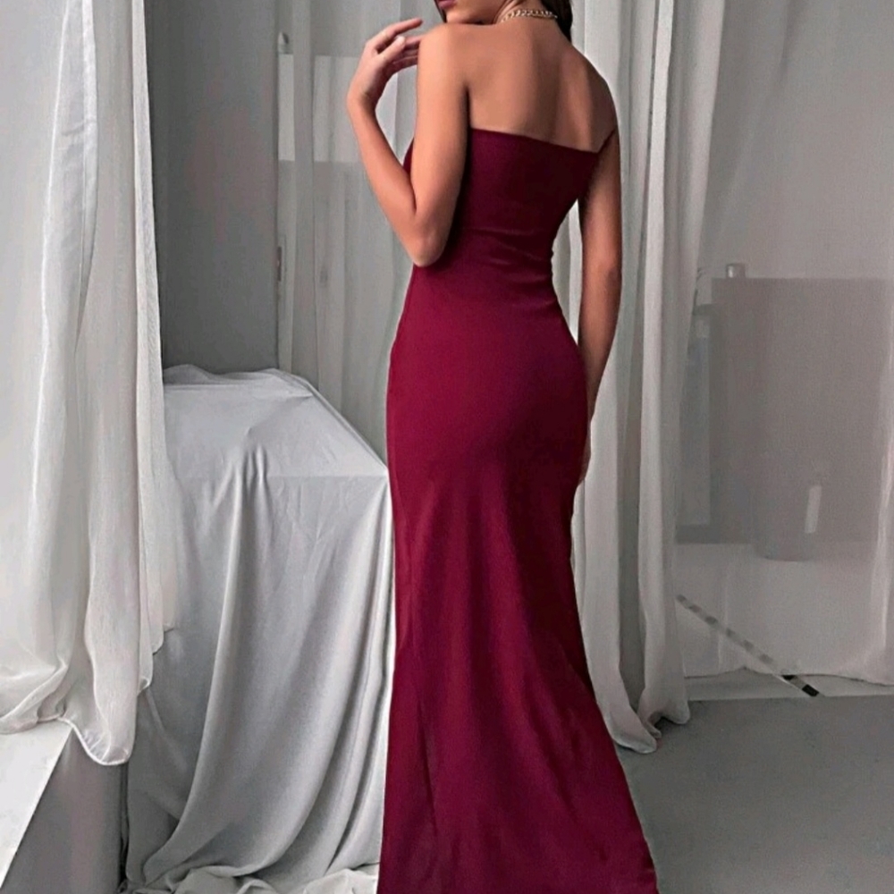 Solid Split Thigh Tube Dress